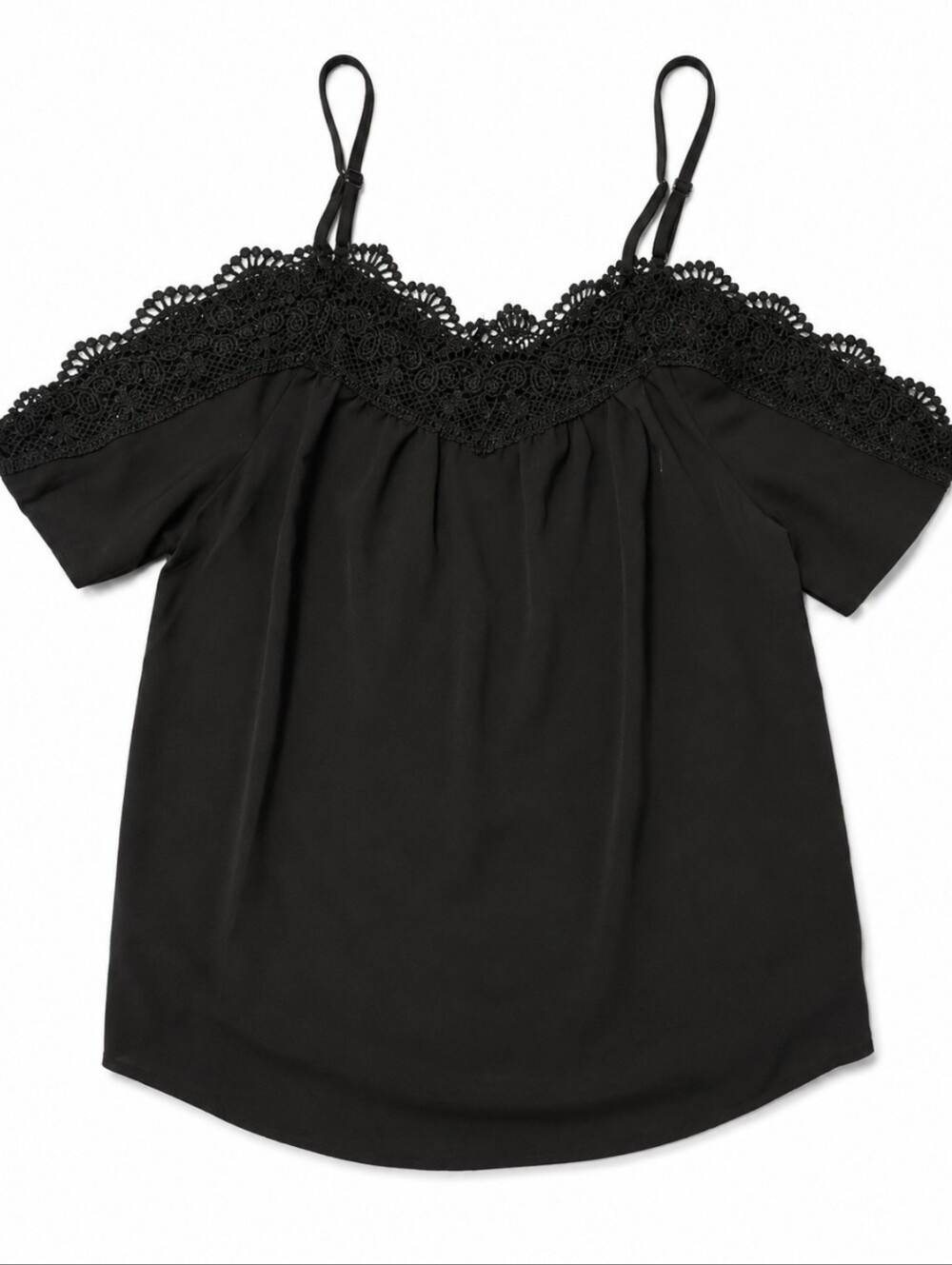 Source Unknown Black Lace Cold-Shoulder Cami Top With Adjustable Straps Sz Large